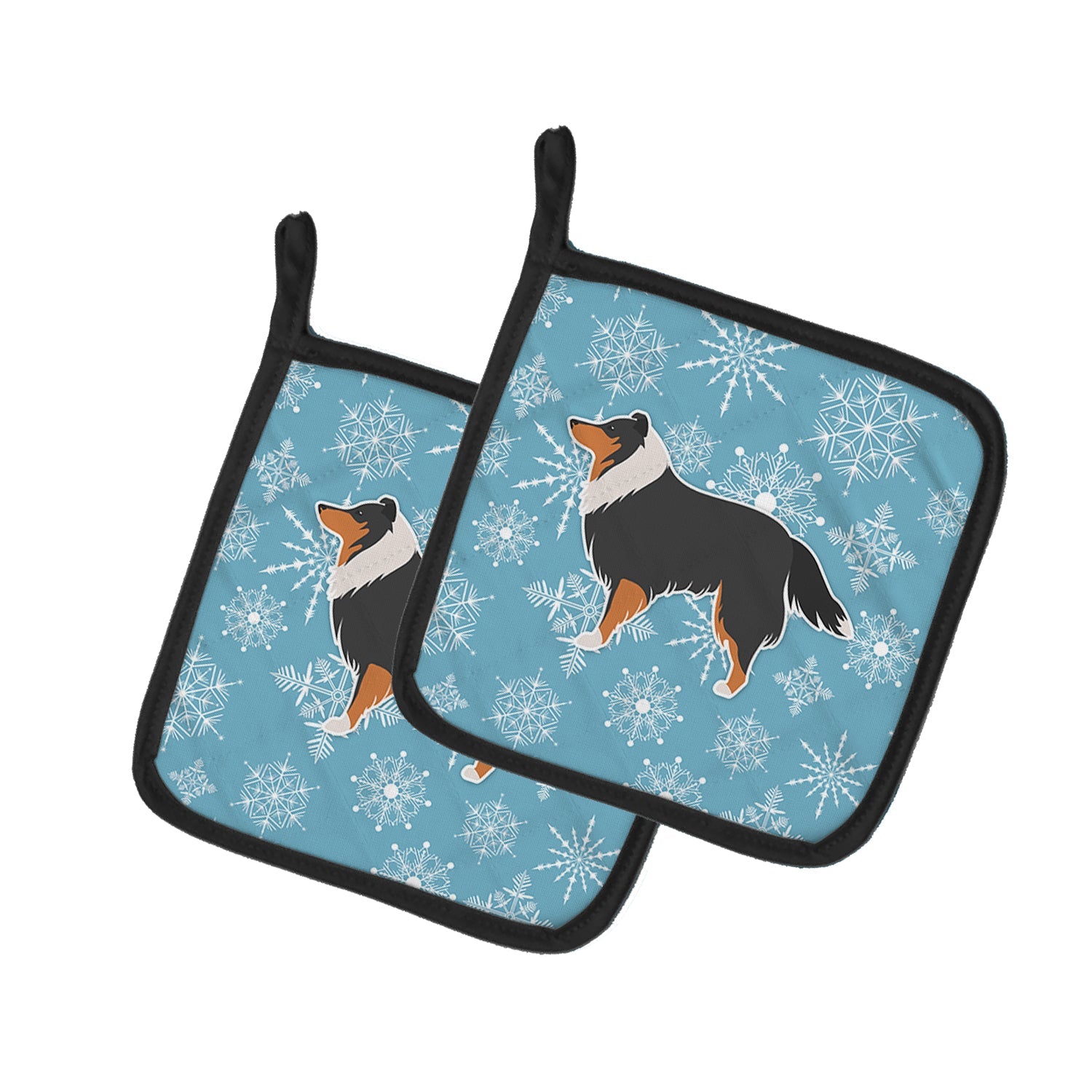 Winter Snowflake Sheltie/Shetland Sheepdog Pot Holder Set of 2 Heat Resistant Quilted Hot Pads 7.5 x 7.5 Inch, Insulated Kitchen Trivets for Cooking & Baking