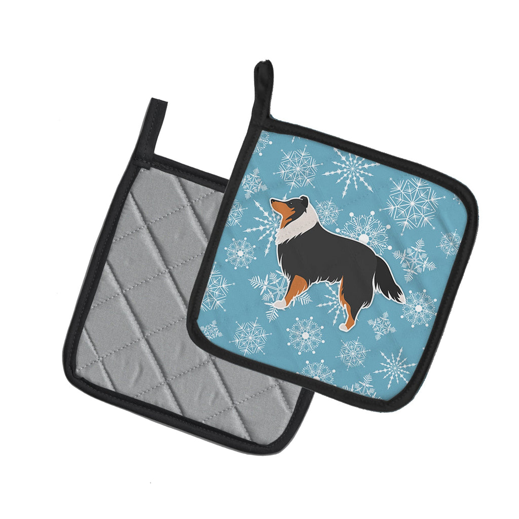Winter Snowflake Sheltie/Shetland Sheepdog Pot Holder Set of 2 Heat Resistant Quilted Hot Pads 7.5 x 7.5 Inch, Insulated Kitchen Trivets for Cooking & Baking