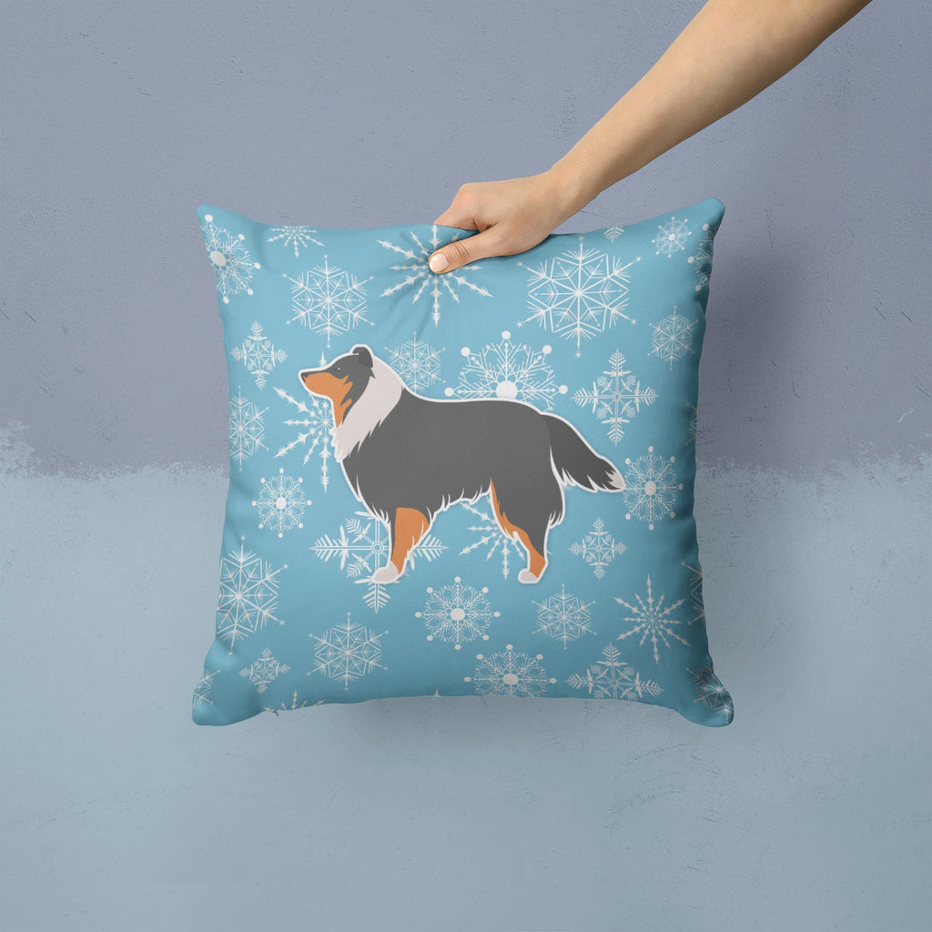 Winter Snowflake Sheltie/Shetland Sheepdog Decorative Throw Pillow 14x14 Indoor Outdoor Accent Cushion, Fabric Cover with Insert for Sofa, Bed, Porch & Living Room