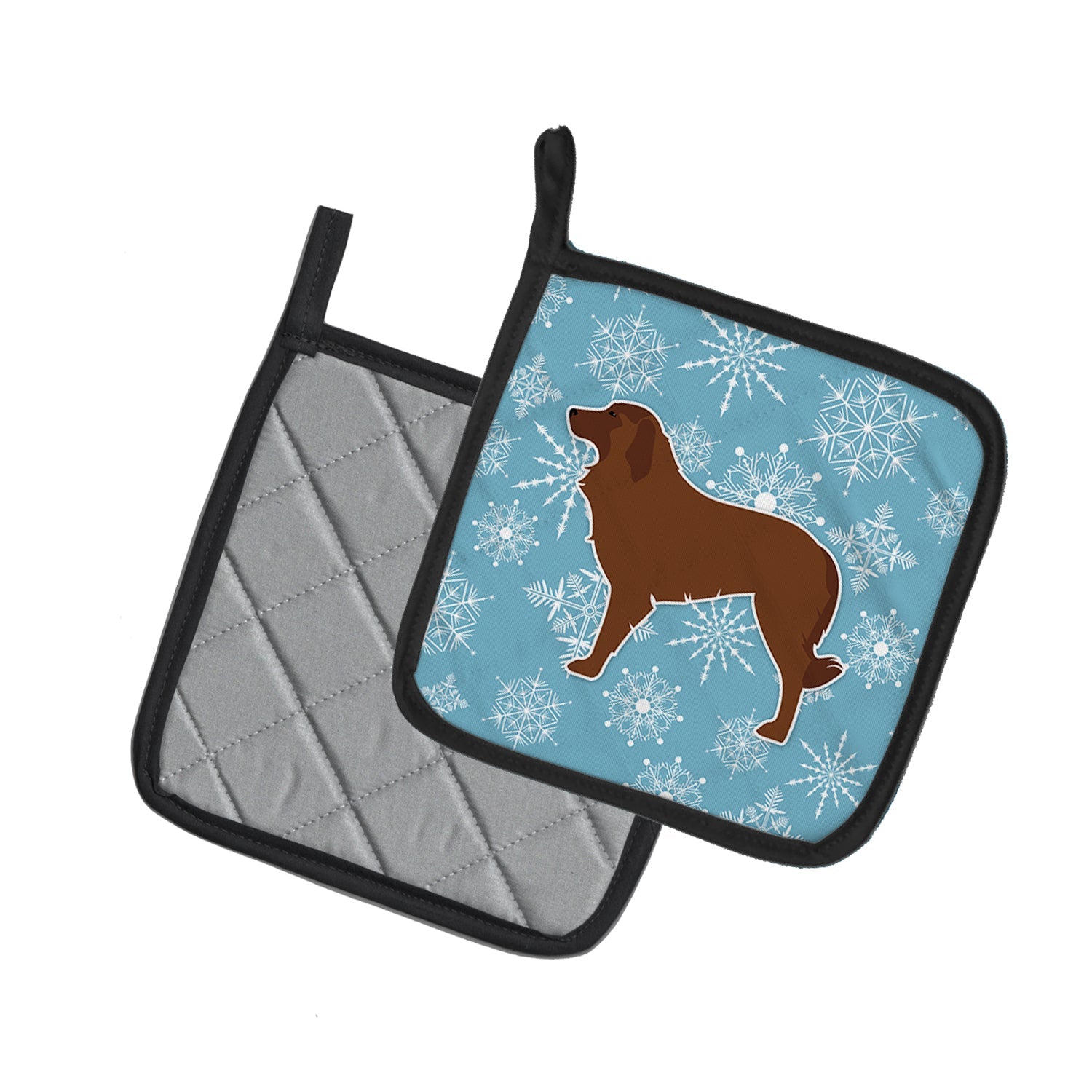 Winter Snowflake Portuguese Sheepdog Dog Pot Holder Set of 2 Heat Resistant Quilted Hot Pads 7.5 x 7.5 Inch, Insulated Kitchen Trivets for Cooking & Baking