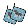 Winter Snowflake Polish Lowland Sheepdog Dog Pot Holder Set of 2 Heat Resistant Quilted Hot Pads 7.5 x 7.5 Inch, Insulated Kitchen Trivets for Cooking & Baking