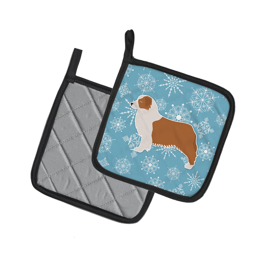 Winter Snowflake Australian Shepherd Dog Pot Holder Set of 2 Heat Resistant Quilted Hot Pads 7.5 x 7.5 Inch, Insulated Kitchen Trivets for Cooking & Baking