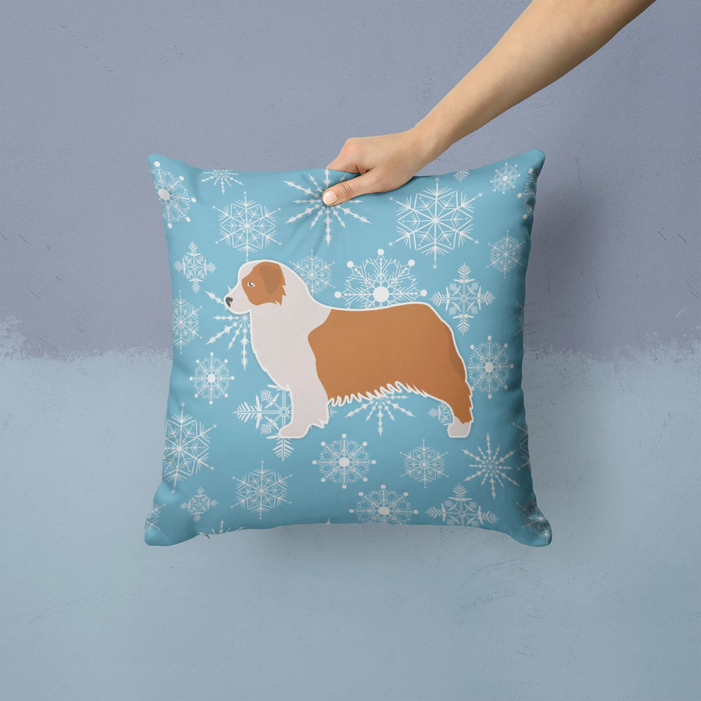 Winter Snowflake Australian Shepherd Dog Decorative Throw Pillow 14x14 Indoor Outdoor Accent Cushion, Fabric Cover with Insert for Sofa, Bed, Porch & Living Room