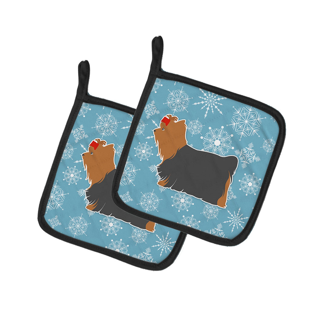 Winter Snowflake Yorkshire Terrier Yorkie Pot Holder Set of 2 Heat Resistant Quilted Hot Pads 7.5 x 7.5 Inch, Insulated Kitchen Trivets for Cooking & Baking