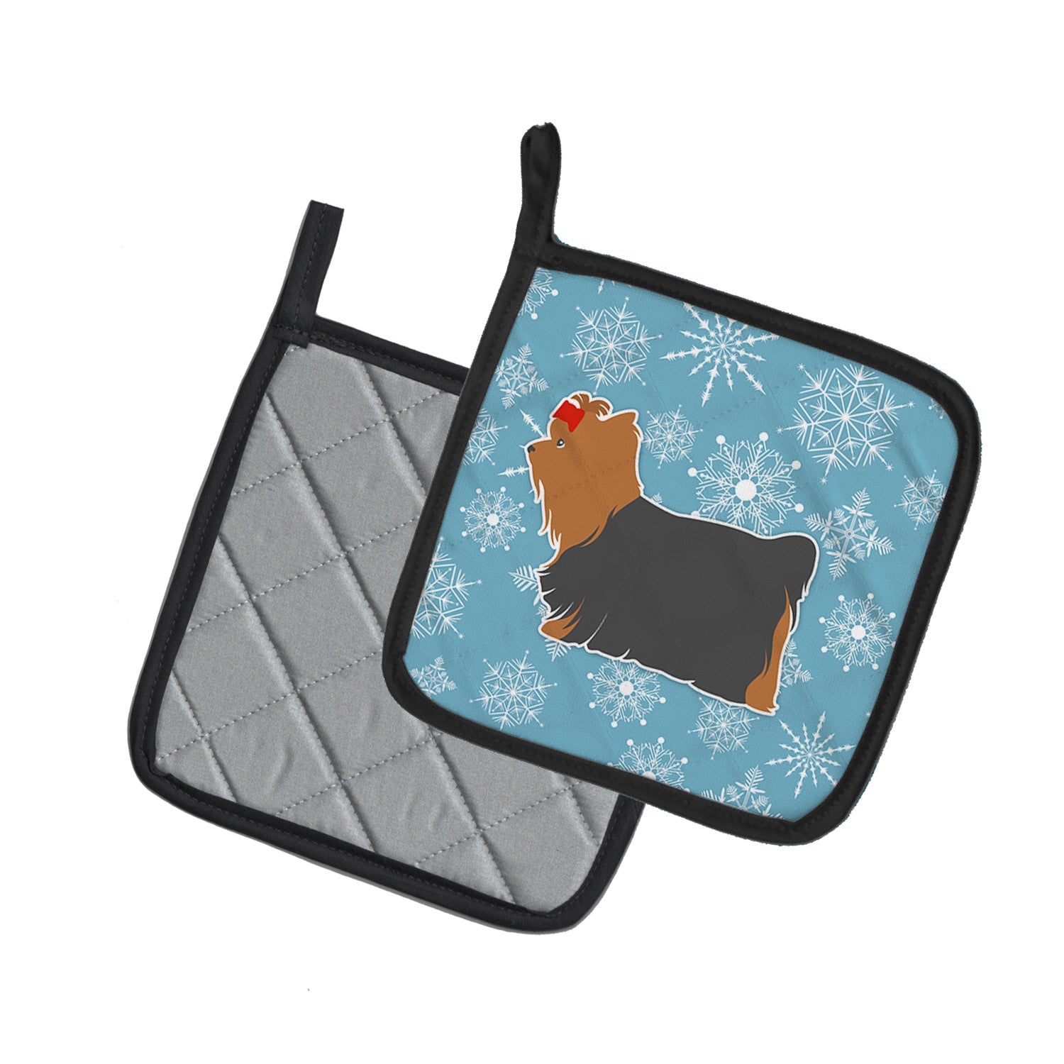 Winter Snowflake Yorkshire Terrier Yorkie Pot Holder Set of 2 Heat Resistant Quilted Hot Pads 7.5 x 7.5 Inch, Insulated Kitchen Trivets for Cooking & Baking