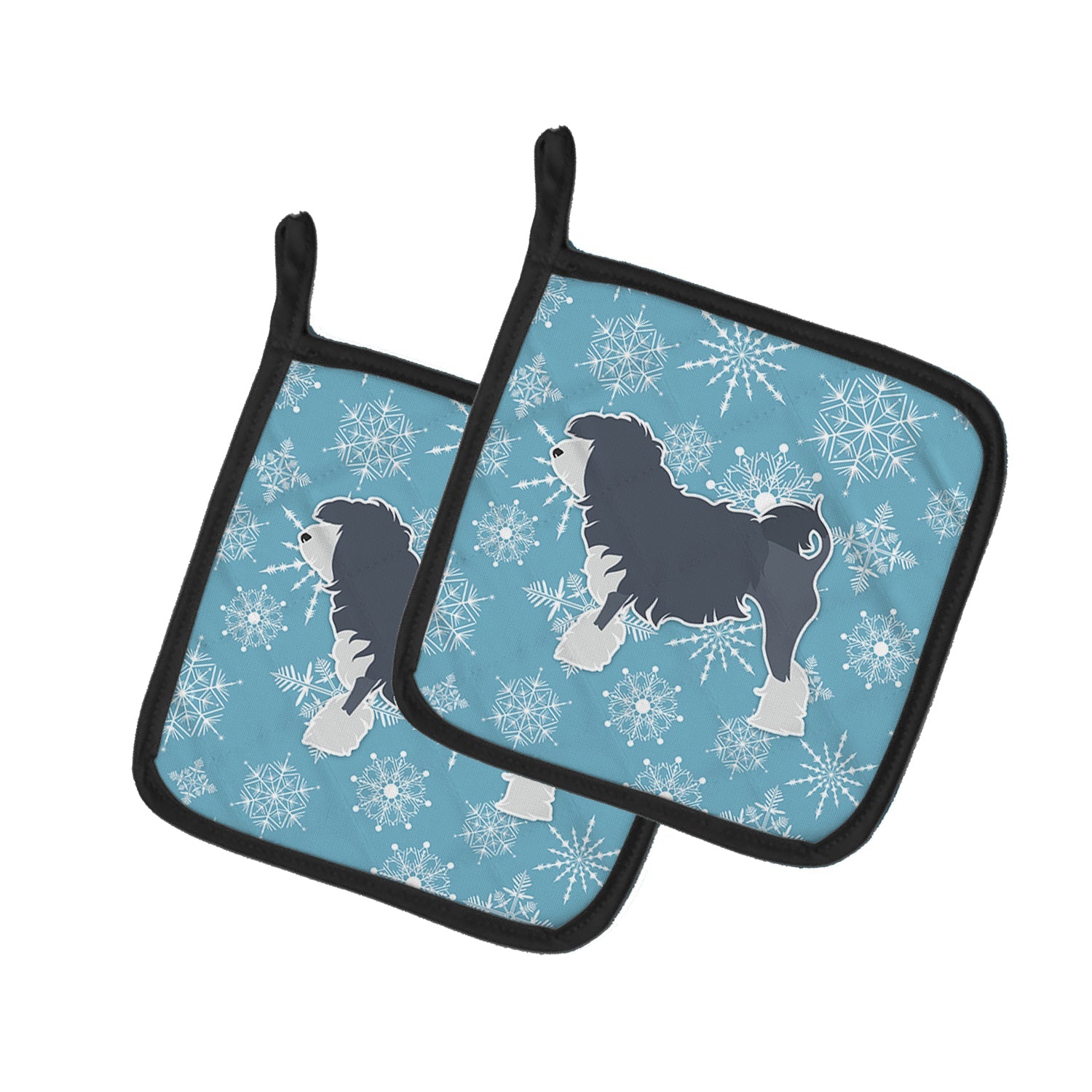 Winter Snowflake Lowchen Pot Holder Set of 2 Heat Resistant Quilted Hot Pads 7.5 x 7.5 Inch, Insulated Kitchen Trivets for Cooking & Baking