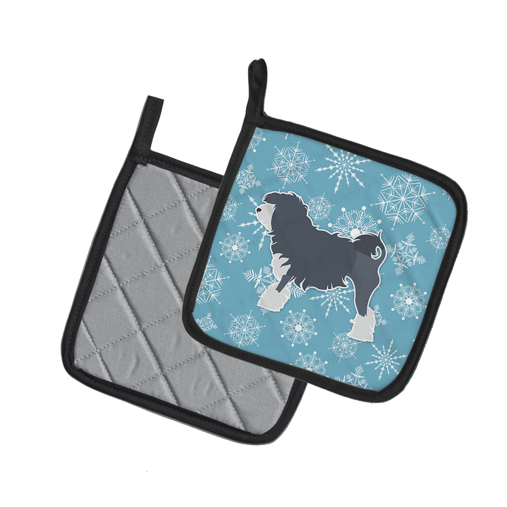 Winter Snowflake Lowchen Pot Holder Set of 2 Heat Resistant Quilted Hot Pads 7.5 x 7.5 Inch, Insulated Kitchen Trivets for Cooking & Baking