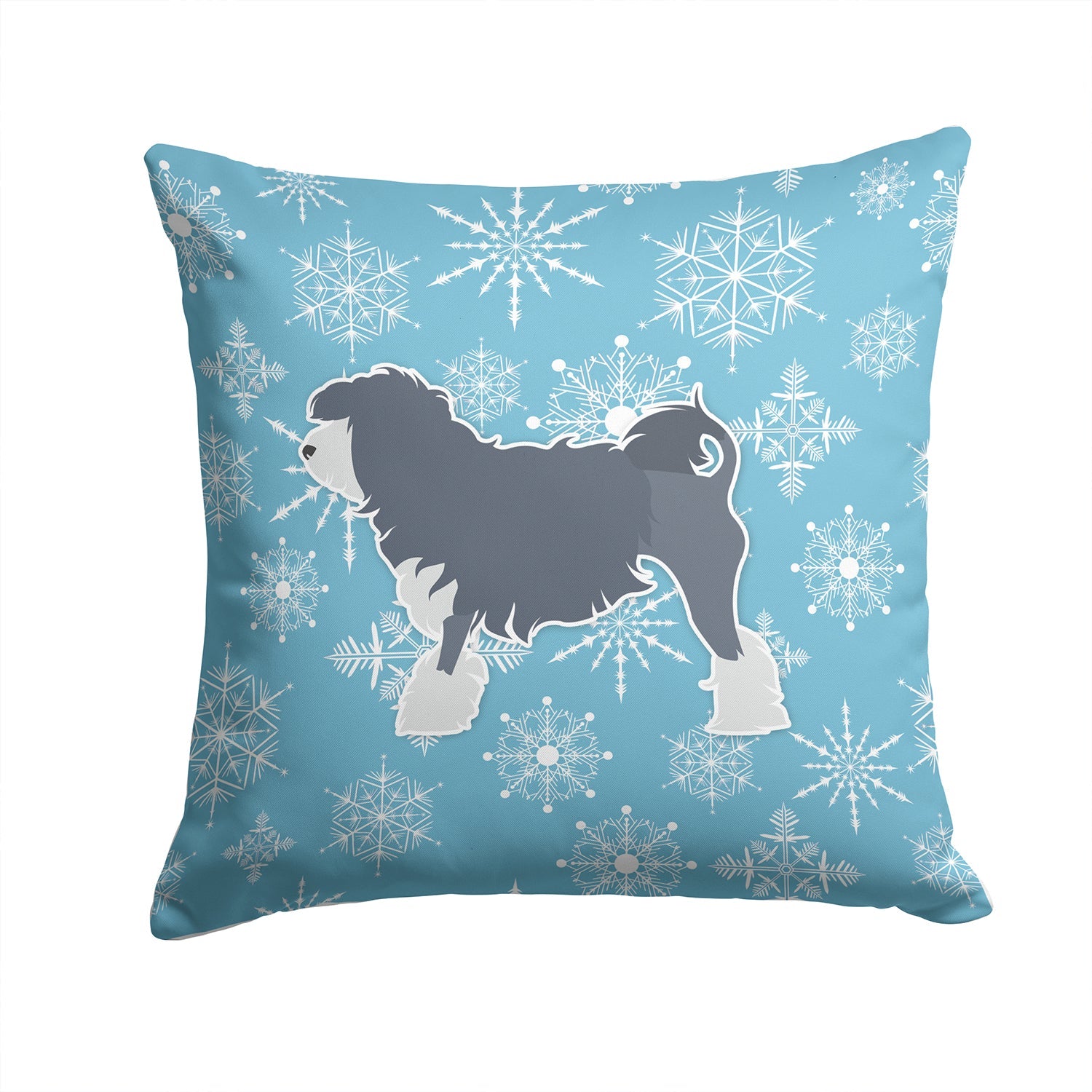 Winter Snowflake Lowchen Decorative Throw Pillow 14x14 Indoor Outdoor Accent Cushion, Fabric Cover with Insert for Sofa, Bed, Porch & Living Room