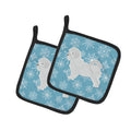 Winter Snowflake Maltese Pot Holder Set of 2 Heat Resistant Quilted Hot Pads 7.5 x 7.5 Inch, Insulated Kitchen Trivets for Cooking & Baking