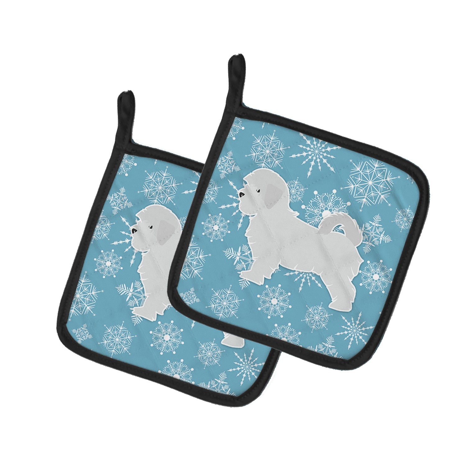 Winter Snowflake Maltese Pot Holder Set of 2 Heat Resistant Quilted Hot Pads 7.5 x 7.5 Inch, Insulated Kitchen Trivets for Cooking & Baking