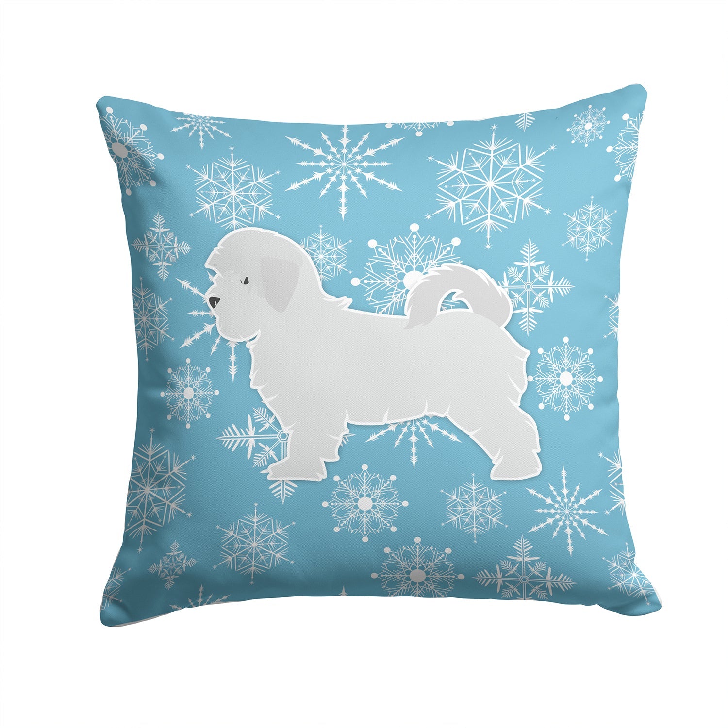 Winter Snowflake Maltese Decorative Throw Pillow 14x14 Indoor Outdoor Accent Cushion, Fabric Cover with Insert for Sofa, Bed, Porch & Living Room