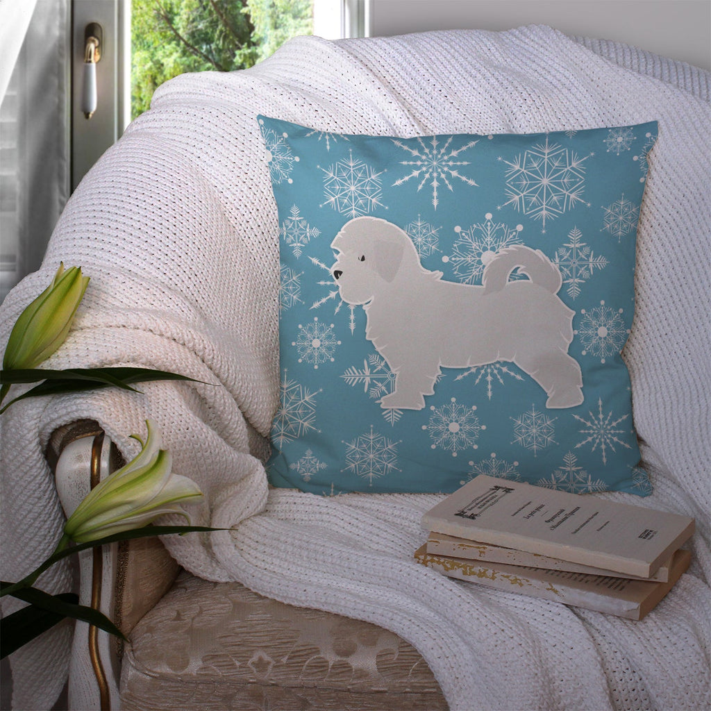 Winter Snowflake Maltese Decorative Throw Pillow 14x14 Indoor Outdoor Accent Cushion, Fabric Cover with Insert for Sofa, Bed, Porch & Living Room