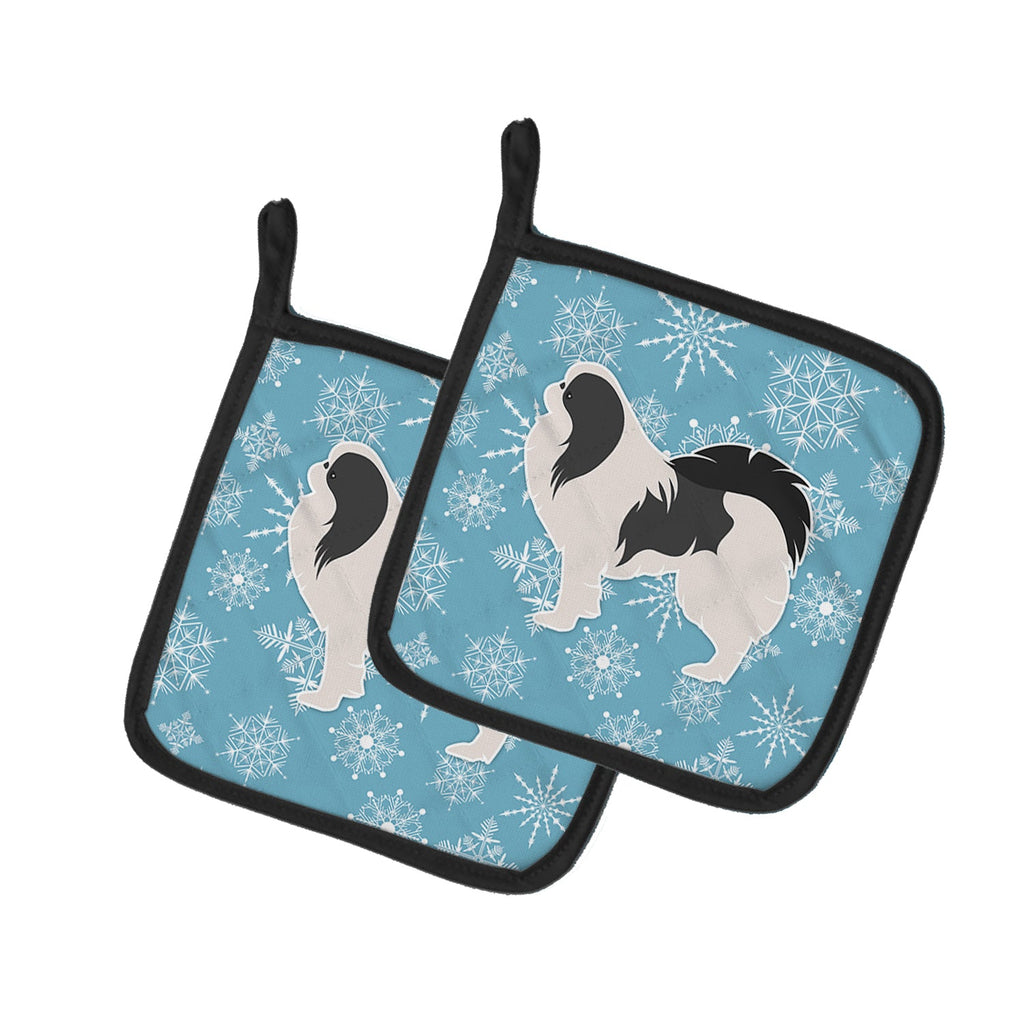 Winter Snowflake Japanese Chin Pot Holder Set of 2 Heat Resistant Quilted Hot Pads 7.5 x 7.5 Inch, Insulated Kitchen Trivets for Cooking & Baking
