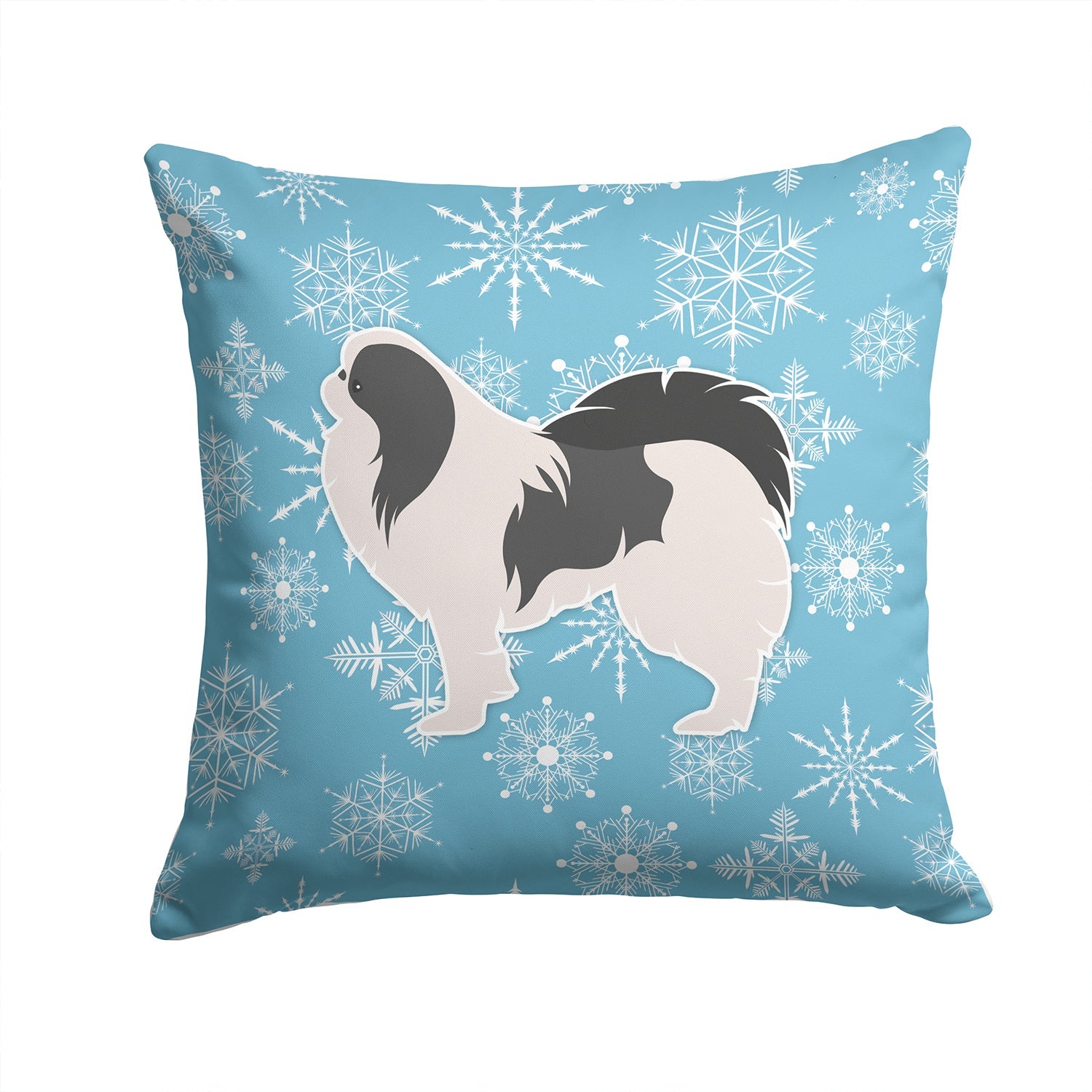 Winter Snowflake Japanese Chin Decorative Throw Pillow 14x14 Indoor Outdoor Accent Cushion, Fabric Cover with Insert for Sofa, Bed, Porch & Living Room