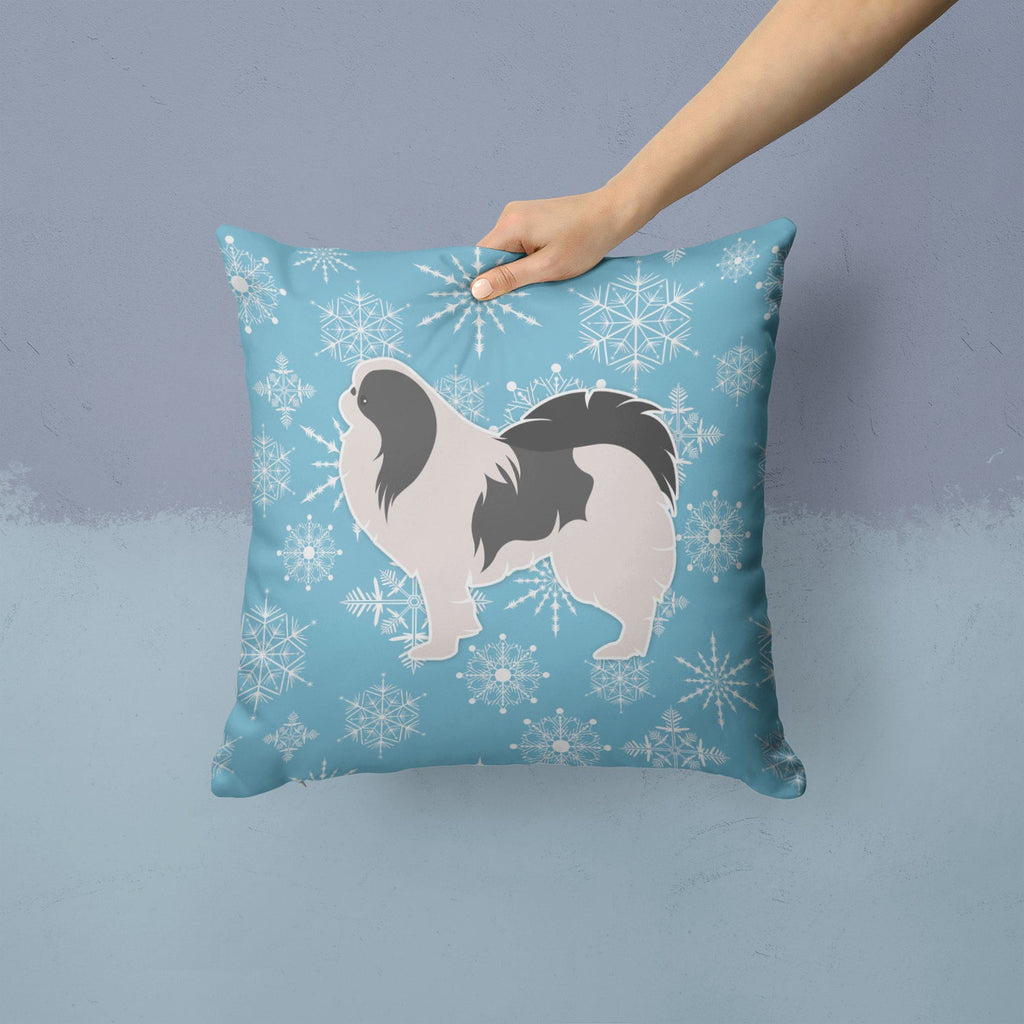 Winter Snowflake Japanese Chin Decorative Throw Pillow 14x14 Indoor Outdoor Accent Cushion, Fabric Cover with Insert for Sofa, Bed, Porch & Living Room