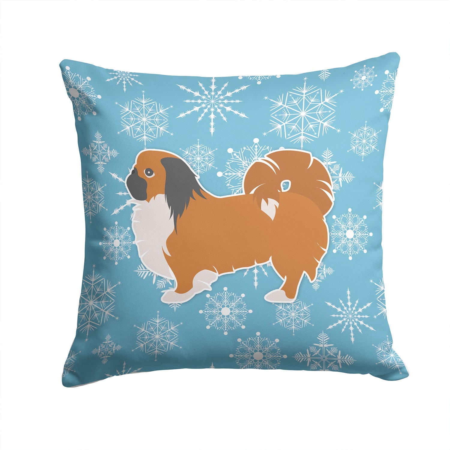 Winter Snowflake Pekingese Decorative Throw Pillow 14x14 Indoor Outdoor Accent Cushion, Fabric Cover with Insert for Sofa, Bed, Porch & Living Room