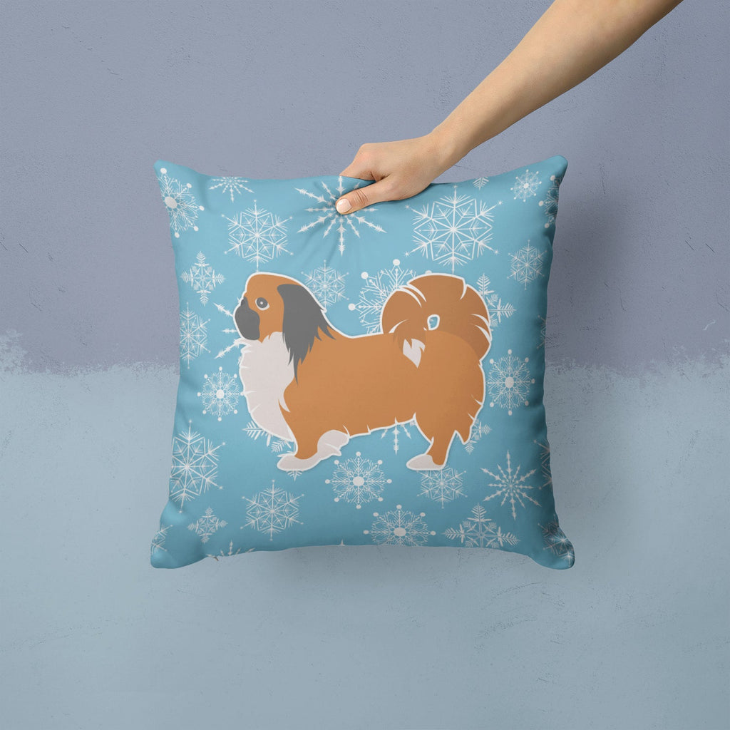 Winter Snowflake Pekingese Decorative Throw Pillow 14x14 Indoor Outdoor Accent Cushion, Fabric Cover with Insert for Sofa, Bed, Porch & Living Room