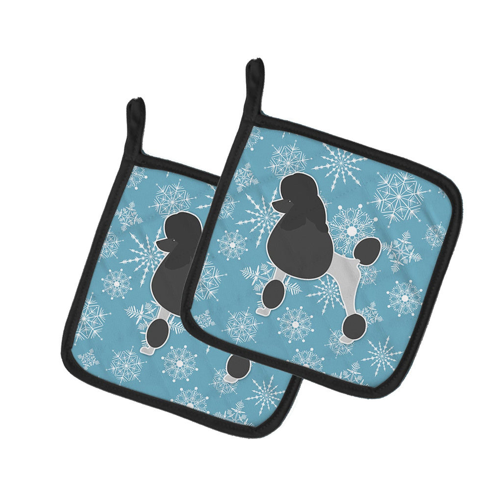 Winter Snowflake Poodle Pot Holder Set of 2 Heat Resistant Quilted Hot Pads 7.5 x 7.5 Inch, Insulated Kitchen Trivets for Cooking & Baking