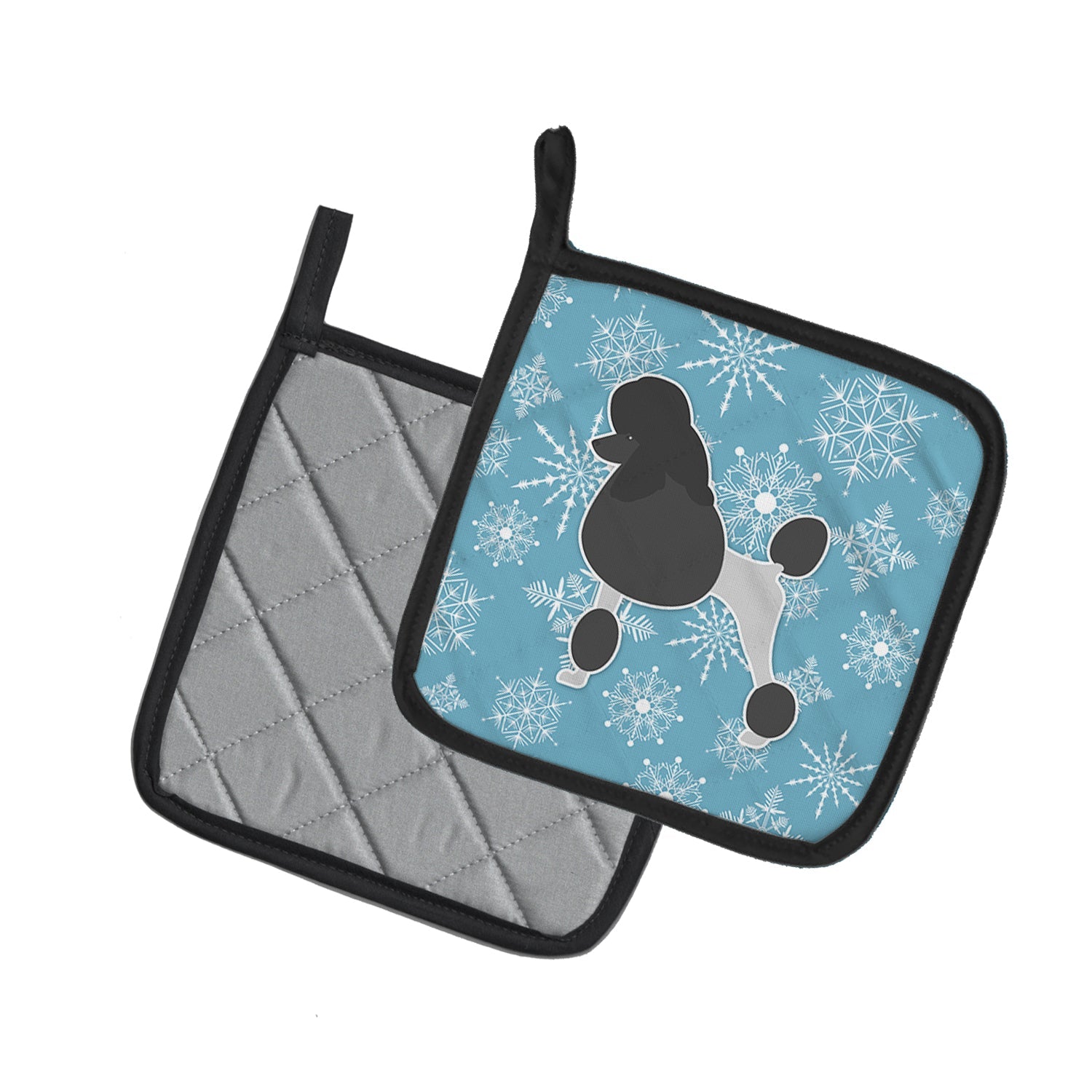 Winter Snowflake Poodle Pot Holder Set of 2 Heat Resistant Quilted Hot Pads 7.5 x 7.5 Inch, Insulated Kitchen Trivets for Cooking & Baking