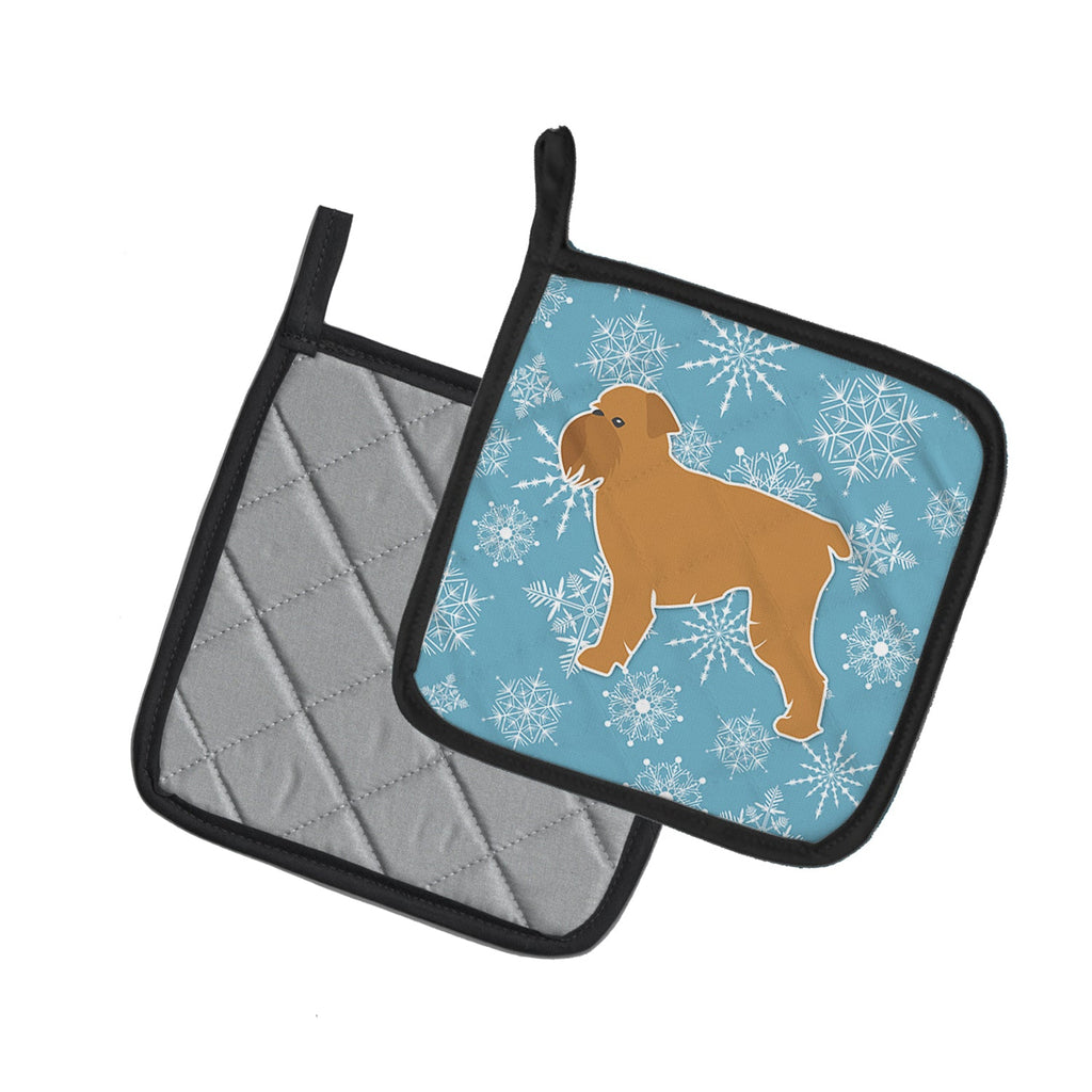 Winter Snowflake Brussels Griffon Pot Holder Set of 2 Heat Resistant Quilted Hot Pads 7.5 x 7.5 Inch, Insulated Kitchen Trivets for Cooking & Baking