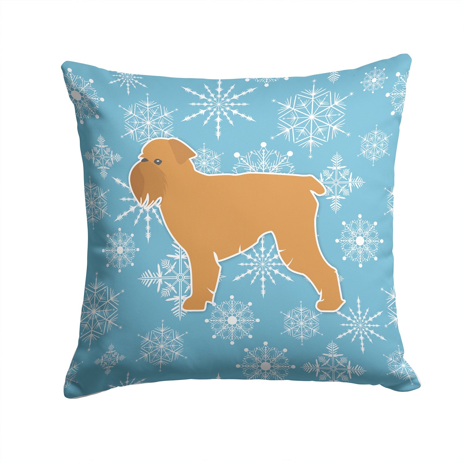 Winter Snowflake Brussels Griffon Decorative Throw Pillow 14x14 Indoor Outdoor Accent Cushion, Fabric Cover with Insert for Sofa, Bed, Porch & Living Room