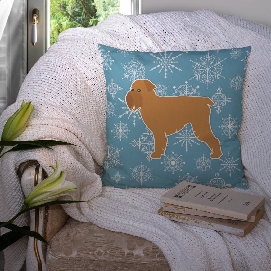 Winter Snowflake Brussels Griffon Decorative Throw Pillow 14x14 Indoor Outdoor Accent Cushion, Fabric Cover with Insert for Sofa, Bed, Porch & Living Room