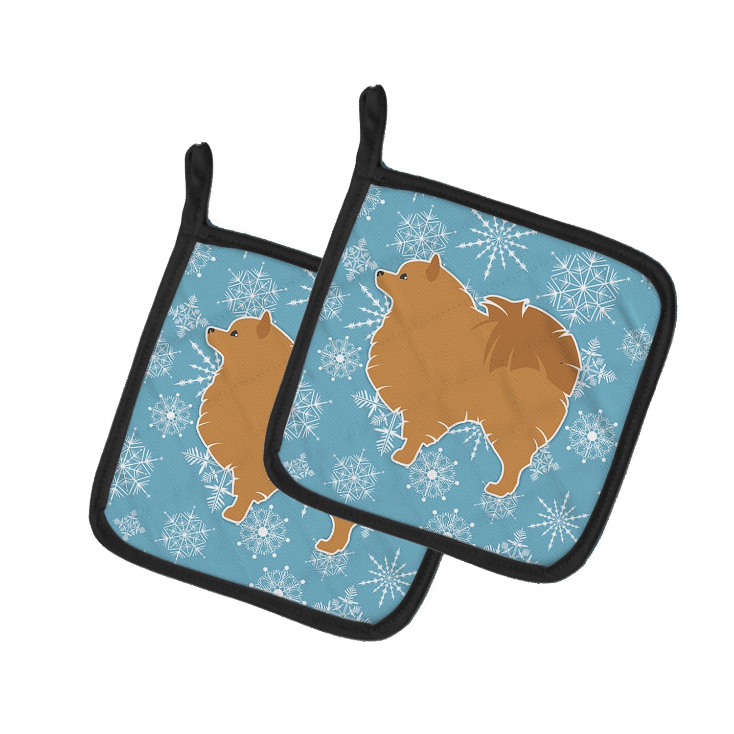 Winter Snowflake Pomeranian Pot Holder Set of 2 Heat Resistant Quilted Hot Pads 7.5 x 7.5 Inch, Insulated Kitchen Trivets for Cooking & Baking