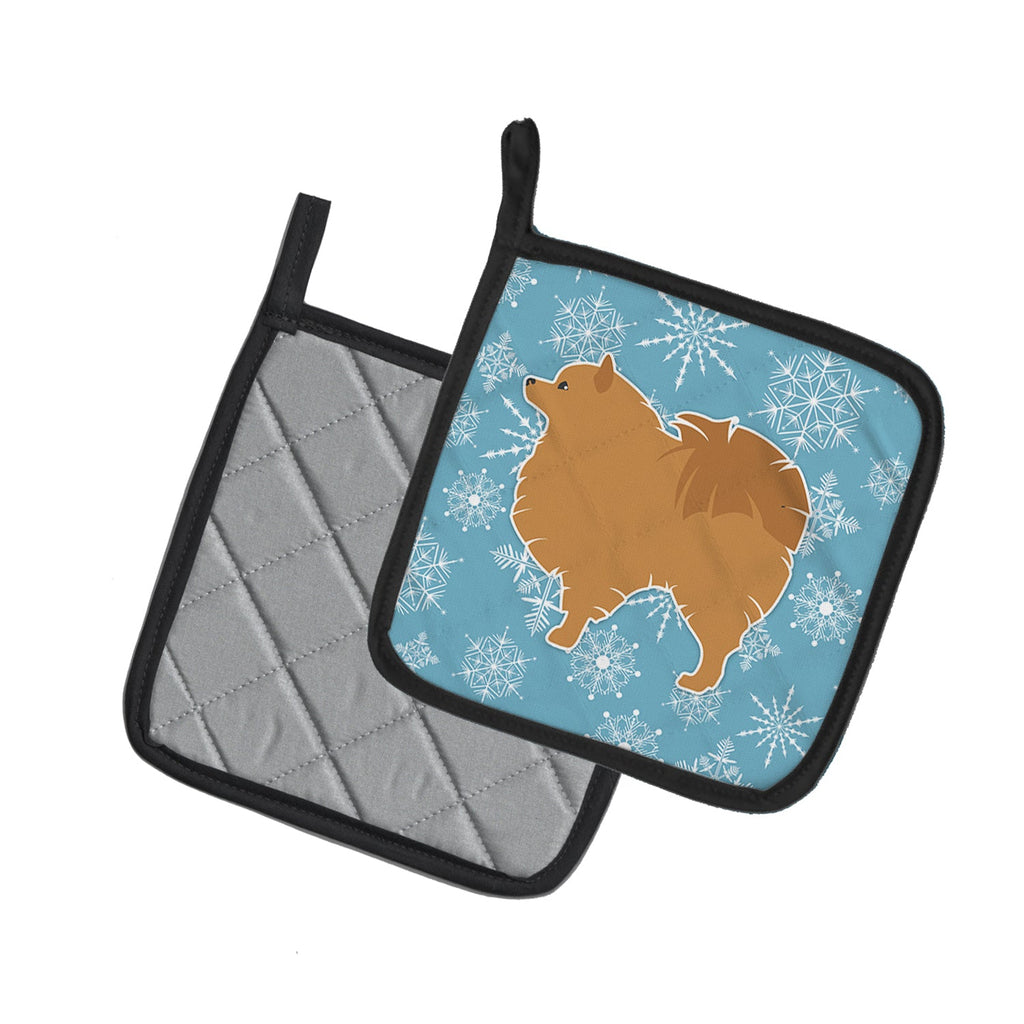 Winter Snowflake Pomeranian Pot Holder Set of 2 Heat Resistant Quilted Hot Pads 7.5 x 7.5 Inch, Insulated Kitchen Trivets for Cooking & Baking
