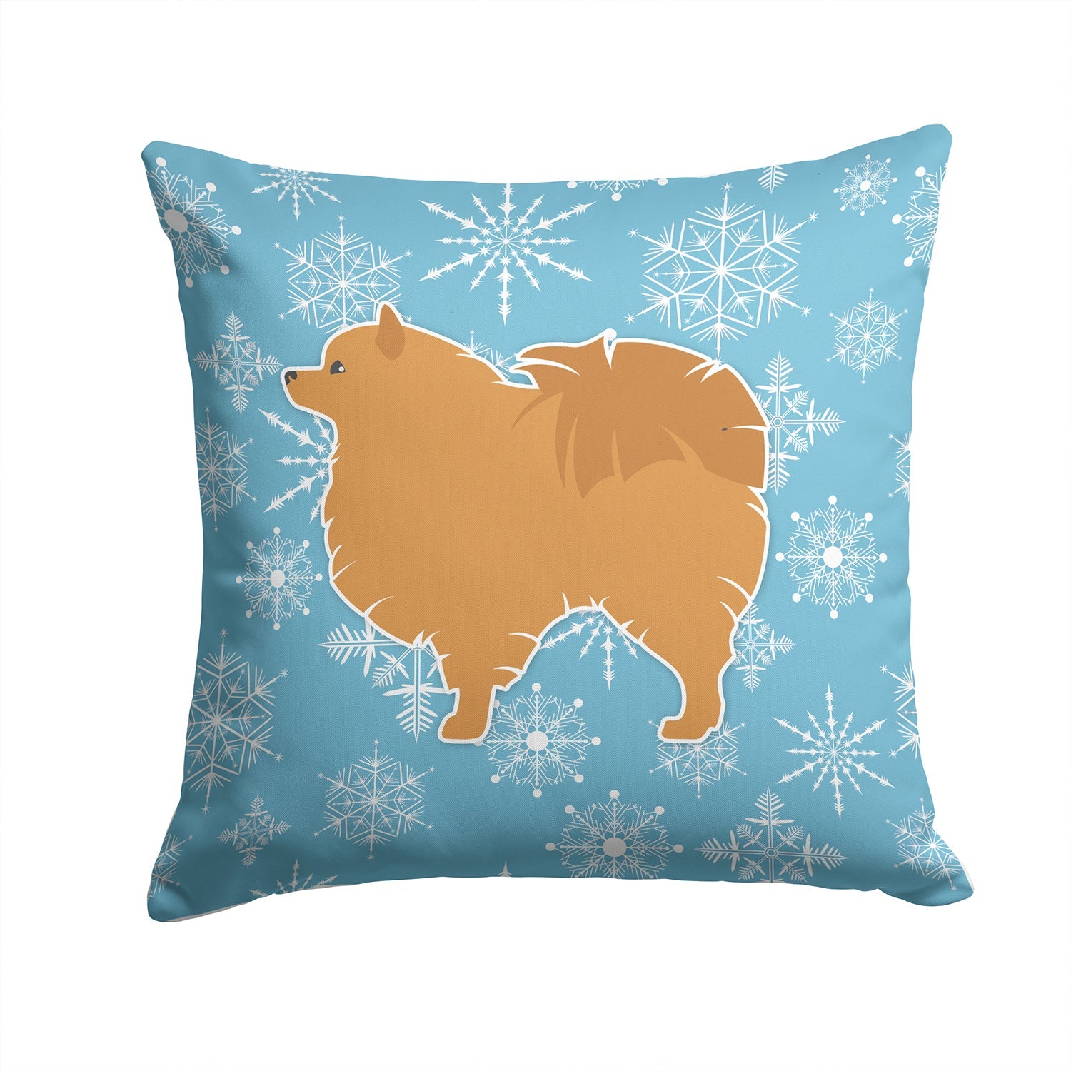 Winter Snowflake Pomeranian Decorative Throw Pillow 14x14 Indoor Outdoor Accent Cushion, Fabric Cover with Insert for Sofa, Bed, Porch & Living Room