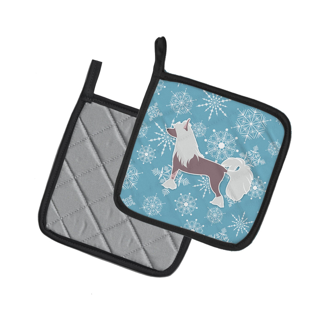Winter Snowflake Chinese Crested Pot Holder Set of 2 Heat Resistant Quilted Hot Pads 7.5 x 7.5 Inch, Insulated Kitchen Trivets for Cooking & Baking