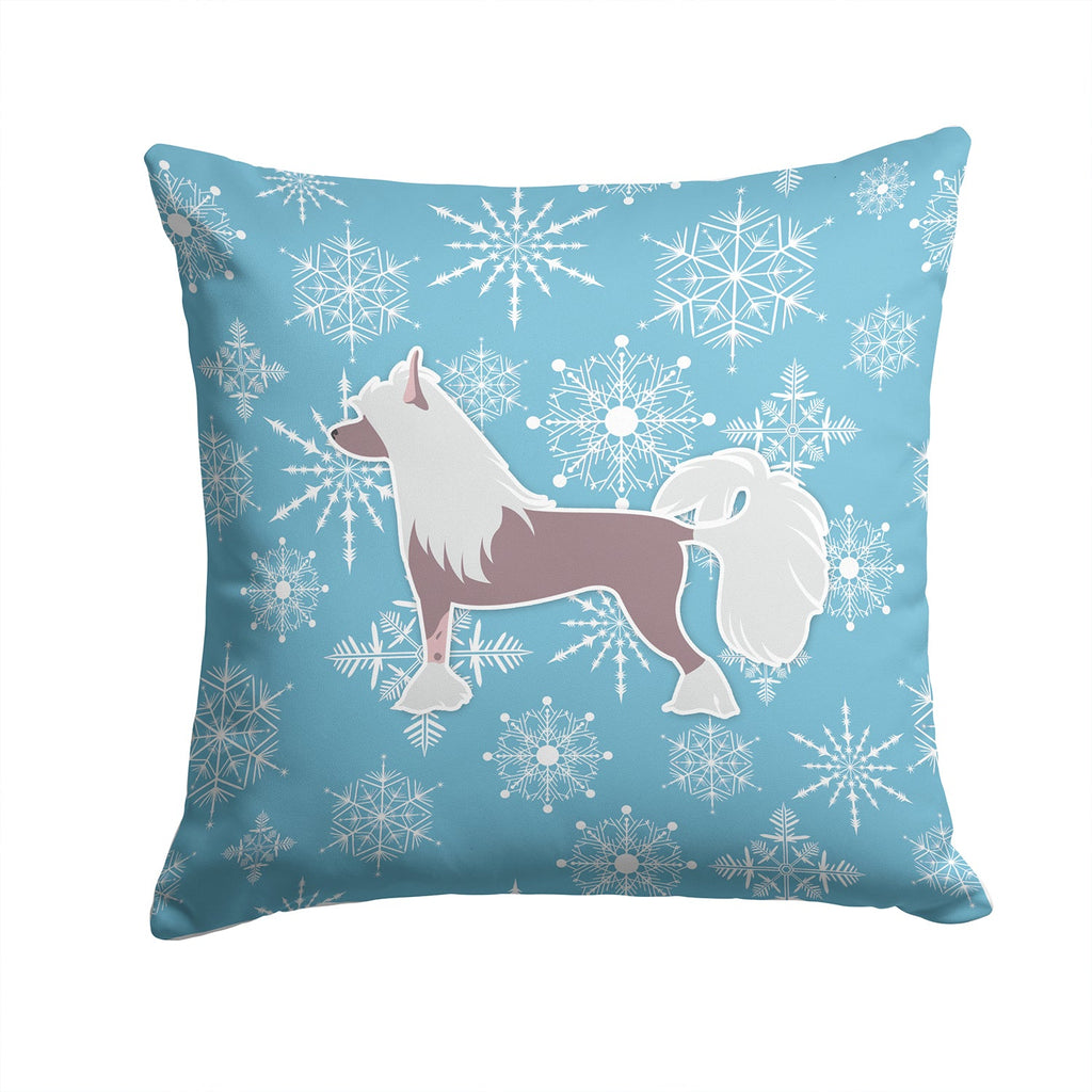Winter Snowflake Chinese Crested Decorative Throw Pillow 14x14 Indoor Outdoor Accent Cushion, Fabric Cover with Insert for Sofa, Bed, Porch & Living Room