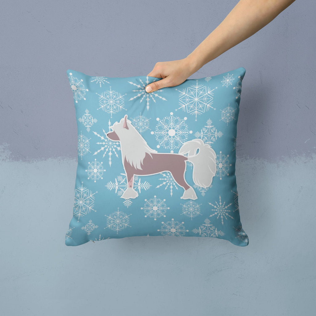Winter Snowflake Chinese Crested Decorative Throw Pillow 14x14 Indoor Outdoor Accent Cushion, Fabric Cover with Insert for Sofa, Bed, Porch & Living Room