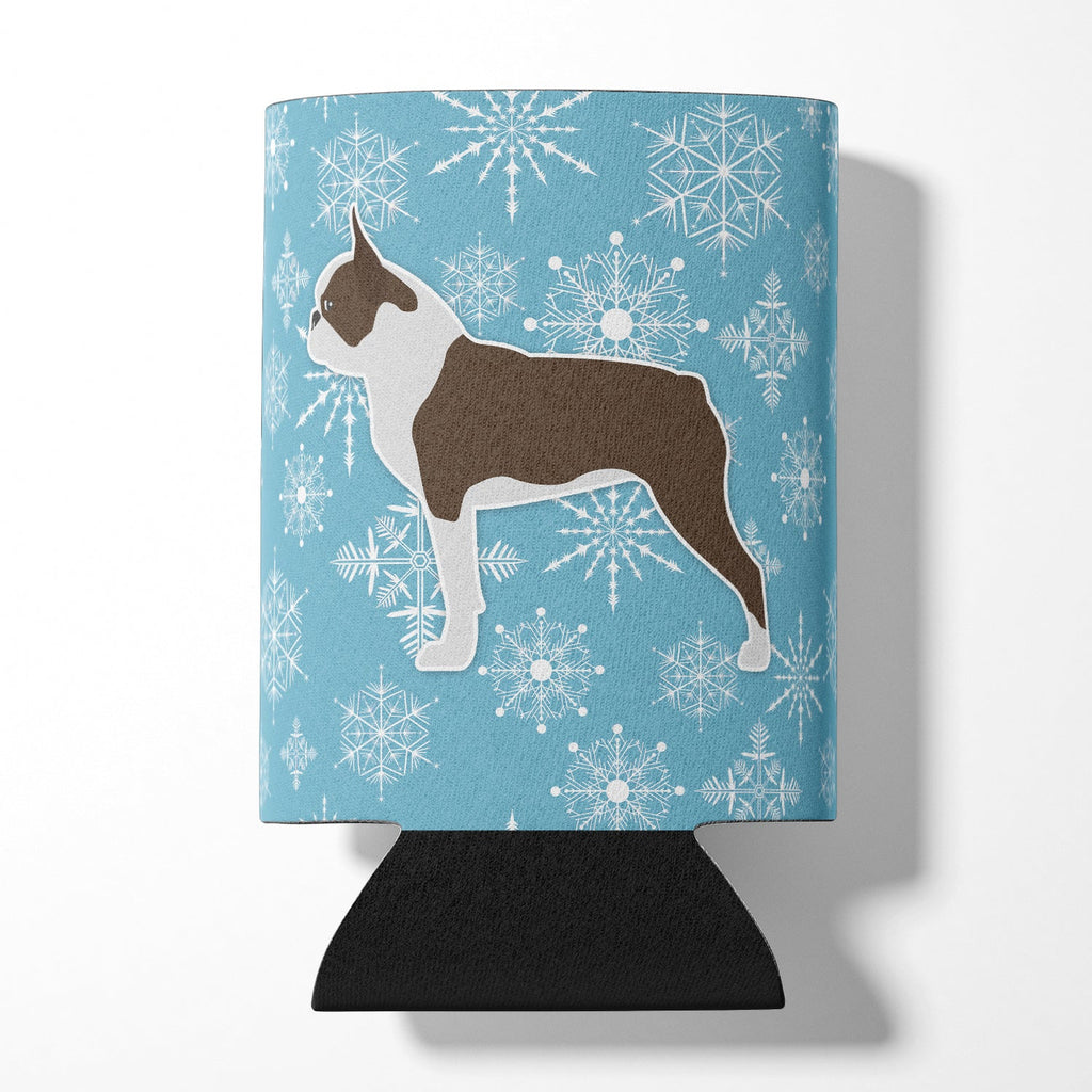 Winter Snowflake Boston Terrier Can or Bottle Hugger Cooler Sleeve for Standard 12 oz Cans, Insulated Foam Beer & Soda Can Hugger Reusable