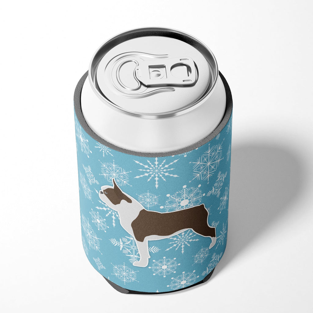 Winter Snowflake Boston Terrier Can or Bottle Hugger Cooler Sleeve for Standard 12 oz Cans, Insulated Foam Beer & Soda Can Hugger Reusable