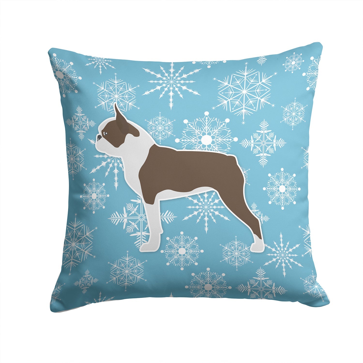 Winter Snowflake Boston Terrier Decorative Throw Pillow 14x14 Indoor Outdoor Accent Cushion, Fabric Cover with Insert for Sofa, Bed, Porch & Living Room