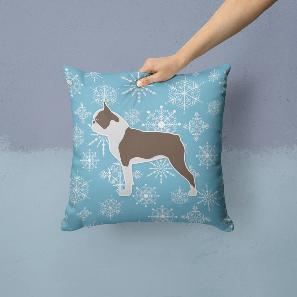 Winter Snowflake Boston Terrier Decorative Throw Pillow 14x14 Indoor Outdoor Accent Cushion, Fabric Cover with Insert for Sofa, Bed, Porch & Living Room