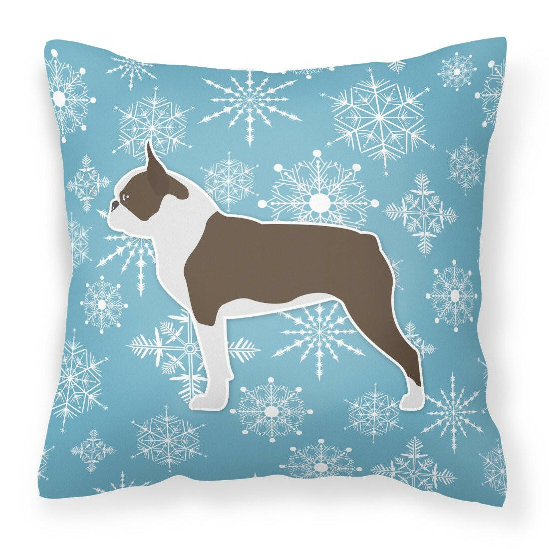Winter Snowflake Boston Terrier Decorative Throw Pillow 18x18 Indoor Outdoor Accent Cushion, Fabric Cover with Insert for Sofa, Bed, Porch & Living Room