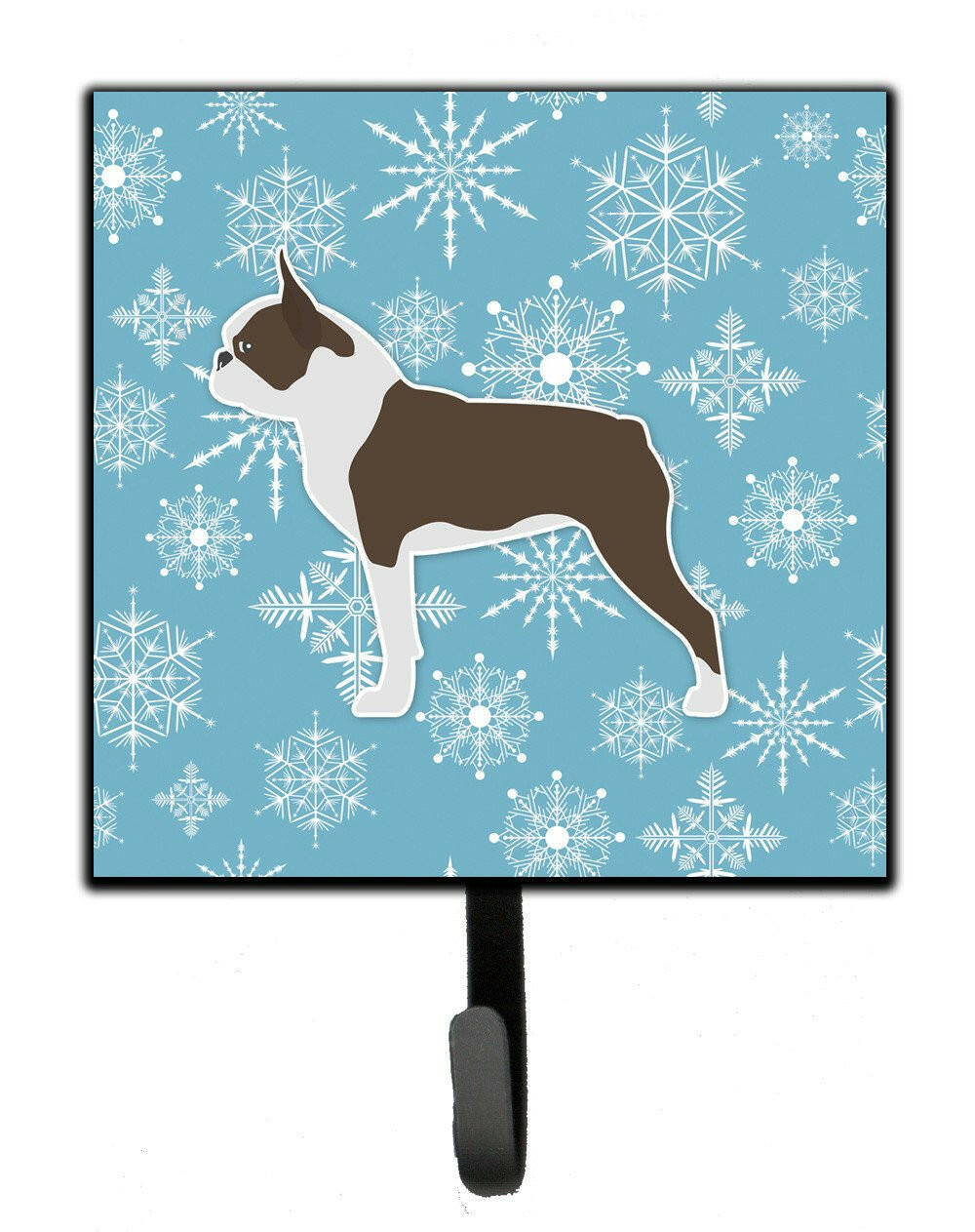 Winter Snowflake Boston Terrier Leash or Key Holder Wall Hooks, Key Hooks Holder, Coat Rack Wall Mount, Coat Hooks, Hooks for Hanging Keys, Towels, Aprons, Leashes