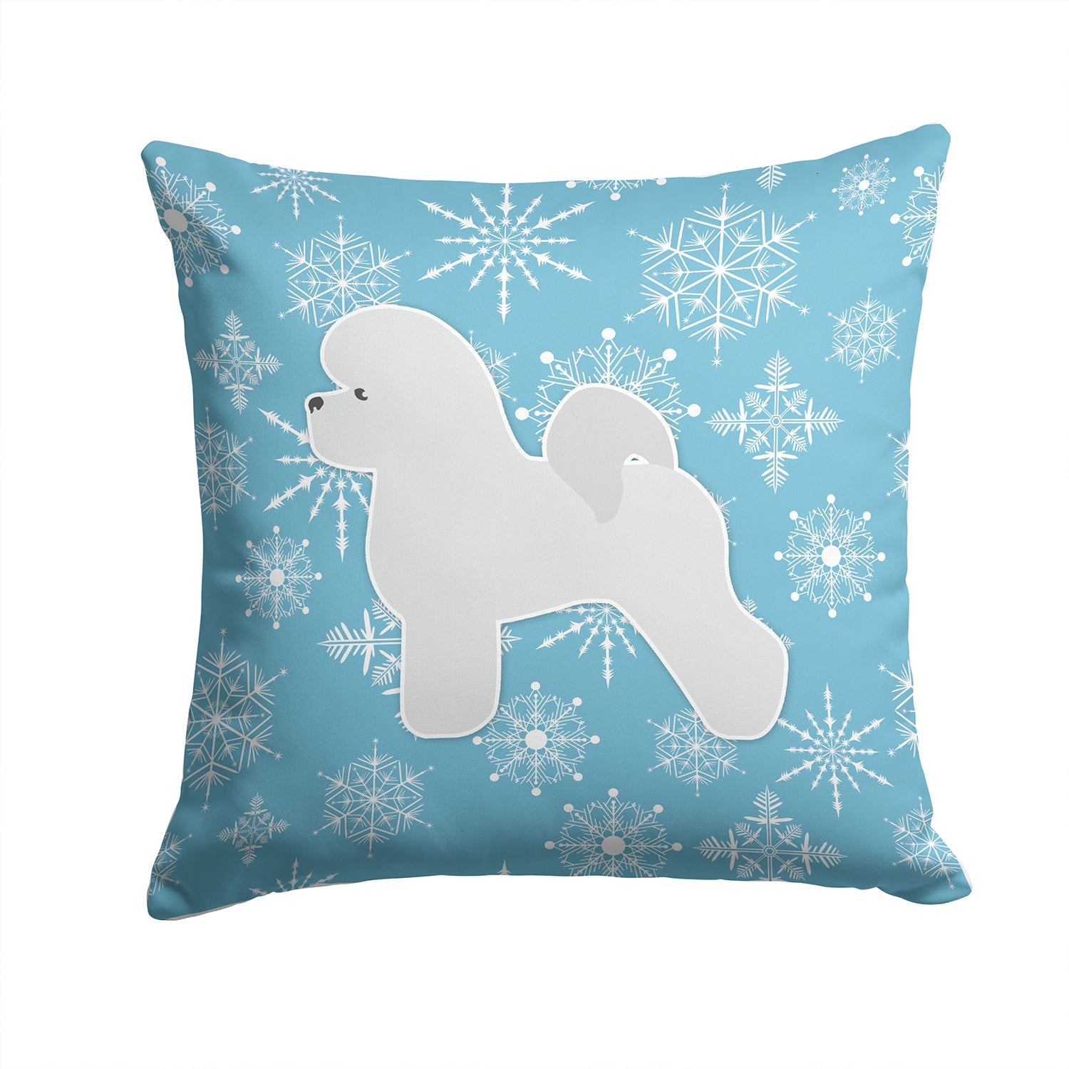 Winter Snowflake Bichon Frise Decorative Throw Pillow 14x14 Indoor Outdoor Accent Cushion, Fabric Cover with Insert for Sofa, Bed, Porch & Living Room