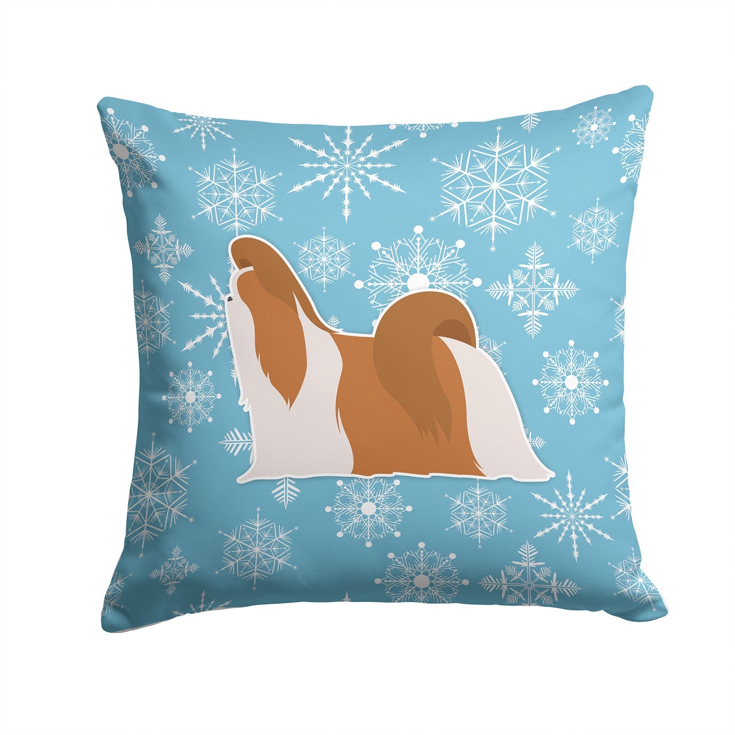 Winter Snowflake Shih Tzu Decorative Throw Pillow 14x14 Indoor Outdoor Accent Cushion, Fabric Cover with Insert for Sofa, Bed, Porch & Living Room