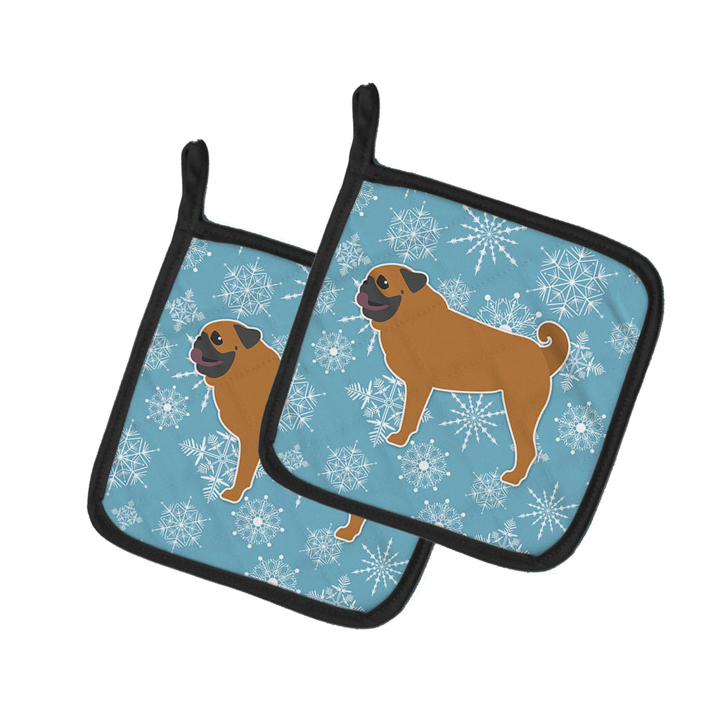 Winter Snowflake Pug Pot Holder Set of 2 Heat Resistant Quilted Hot Pads 7.5 x 7.5 Inch, Insulated Kitchen Trivets for Cooking & Baking