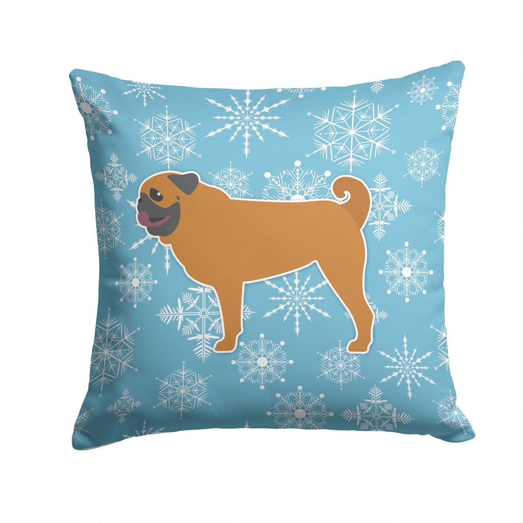 Winter Snowflake Pug Decorative Throw Pillow 14x14 Indoor Outdoor Accent Cushion, Fabric Cover with Insert for Sofa, Bed, Porch & Living Room
