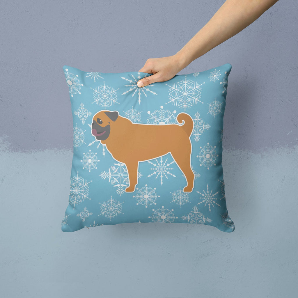 Winter Snowflake Pug Decorative Throw Pillow 14x14 Indoor Outdoor Accent Cushion, Fabric Cover with Insert for Sofa, Bed, Porch & Living Room