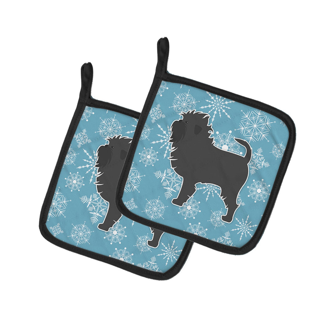 Winter Snowflake Affenpinscher Pot Holder Set of 2 Heat Resistant Quilted Hot Pads 7.5 x 7.5 Inch, Insulated Kitchen Trivets for Cooking & Baking