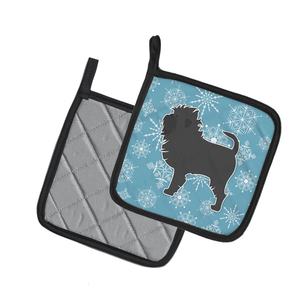 Winter Snowflake Affenpinscher Pot Holder Set of 2 Heat Resistant Quilted Hot Pads 7.5 x 7.5 Inch, Insulated Kitchen Trivets for Cooking & Baking