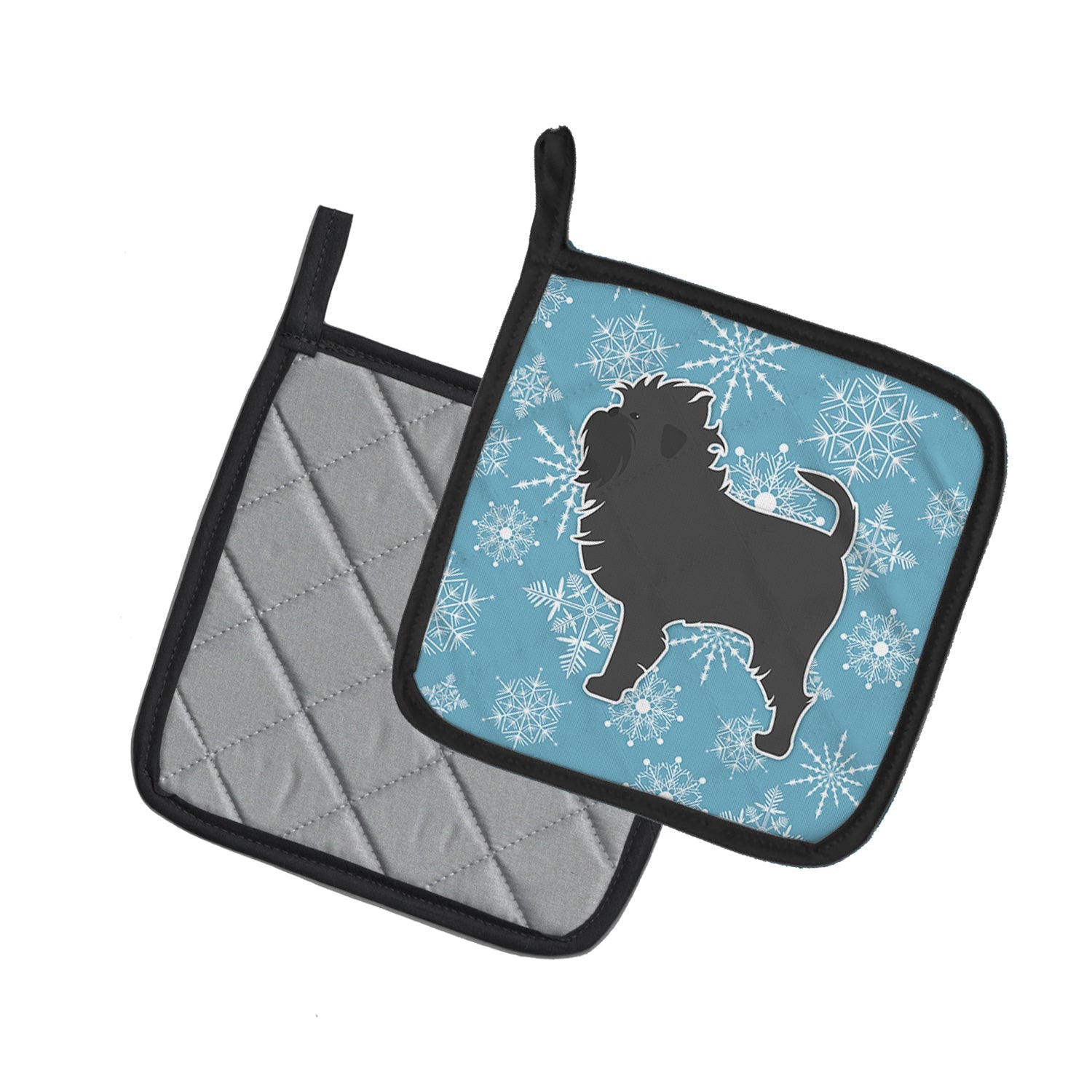 Winter Snowflake Affenpinscher Pot Holder Set of 2 Heat Resistant Quilted Hot Pads 7.5 x 7.5 Inch, Insulated Kitchen Trivets for Cooking & Baking