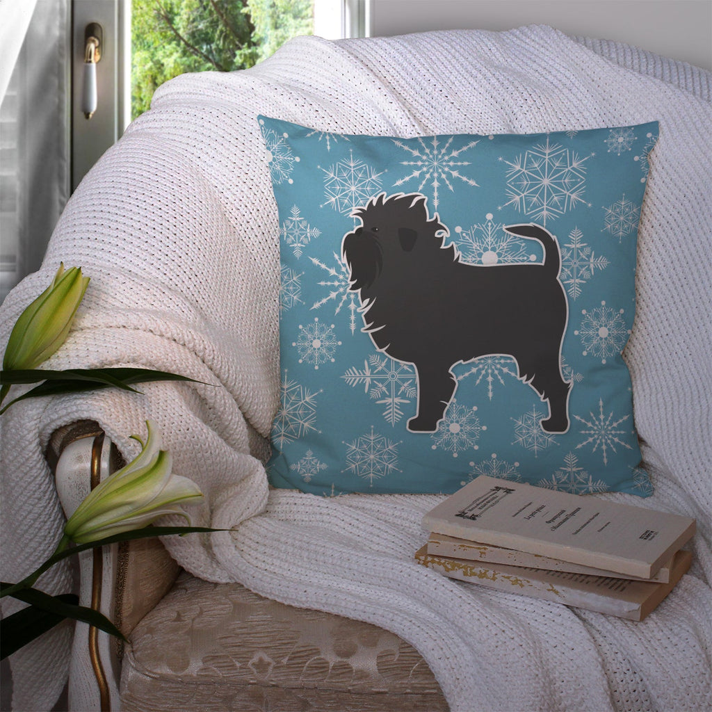 Winter Snowflake Affenpinscher Decorative Throw Pillow 14x14 Indoor Outdoor Accent Cushion, Fabric Cover with Insert for Sofa, Bed, Porch & Living Room