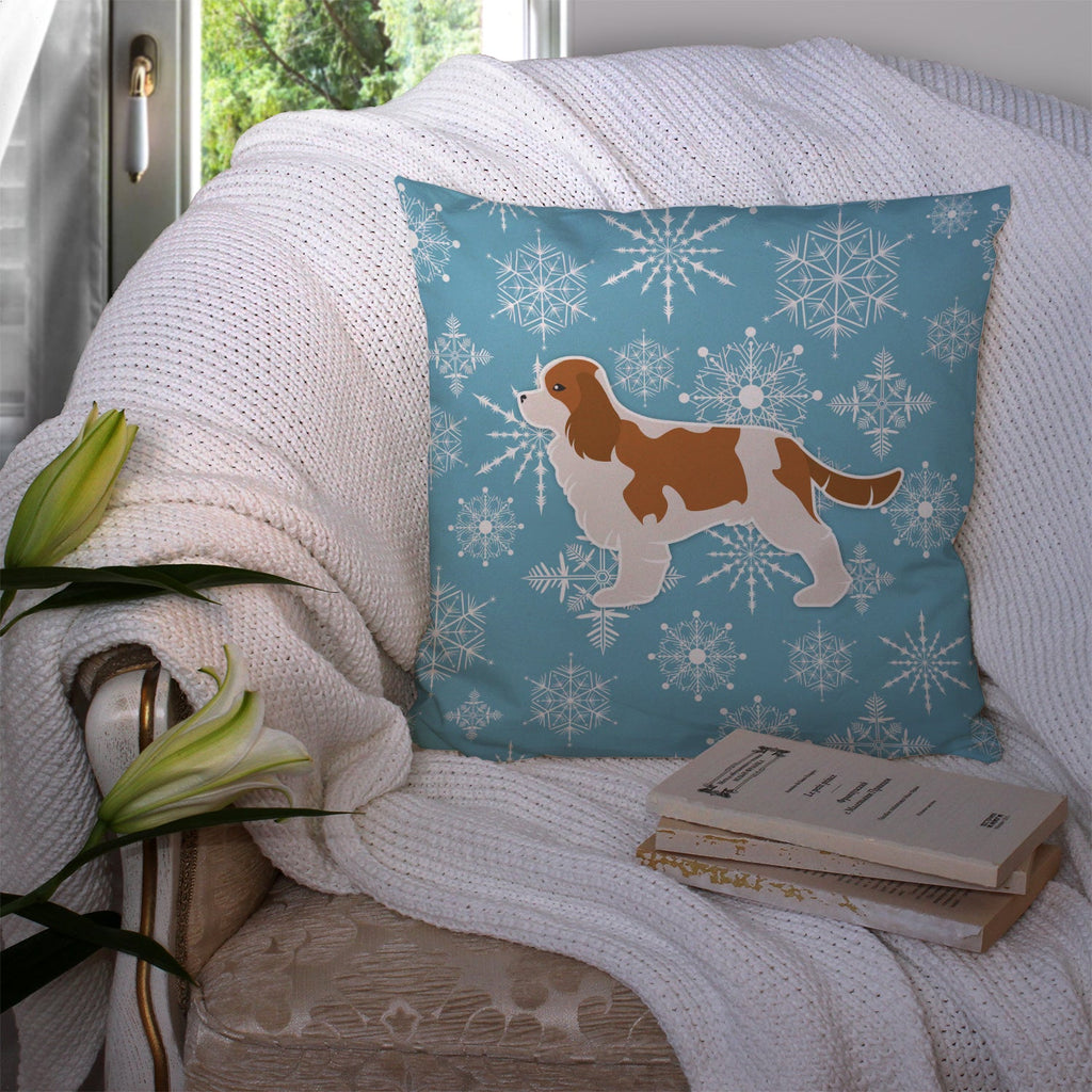 Winter Snowflake Cavalier King Charles Spaniel Decorative Throw Pillow 14x14 Indoor Outdoor Accent Cushion, Fabric Cover with Insert for Sofa, Bed, Porch & Living Room