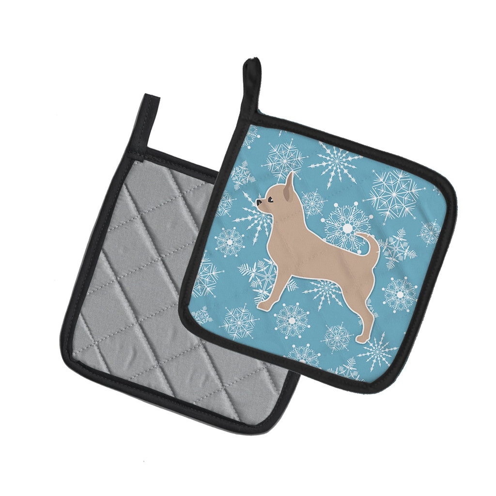 Winter Snowflake Chihuahua Pot Holder Set of 2 Heat Resistant Quilted Hot Pads 7.5 x 7.5 Inch, Insulated Kitchen Trivets for Cooking & Baking
