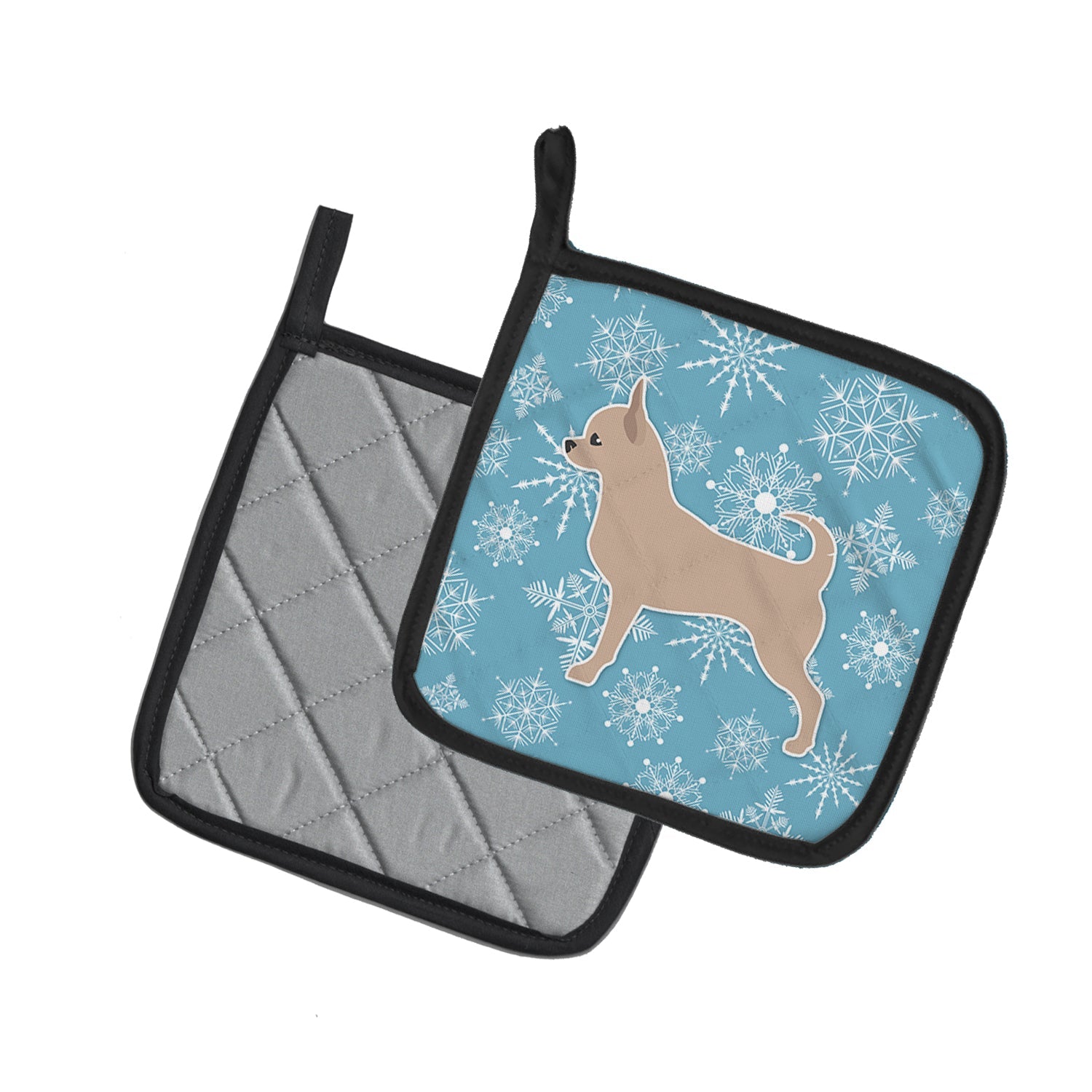 Winter Snowflake Chihuahua Pot Holder Set of 2 Heat Resistant Quilted Hot Pads 7.5 x 7.5 Inch, Insulated Kitchen Trivets for Cooking & Baking